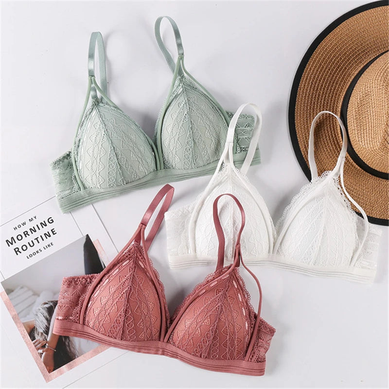 Sexy Deep V Lace Bra Thin Cup No Underwire Comfortable Daily Wear for Small Breasts Women's Fashion Underwear