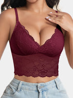 Women's Sexy V-Neck Lace Pattern Splicing Camisole Lightweight Wireless Unpadded Adjustable Straps Soft Lace Hollow-Out Back
