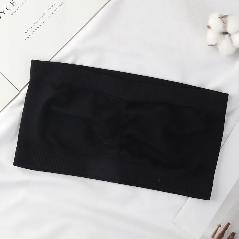 Women Seamless Tube Tops Strapless Bandeau Bra Solid Color Crop Top Wire-Free Underwear No Pads Intimates One Size