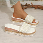 Shiny Crystal Pearl Platform Slippers Women Fashion Rivet Decor Wedge Sandals Woman Summer 2026 Non Slip Thick Sole