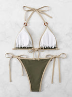 Contrast Binding Ring Bikinis 2025 Women Sexy Halter Swimsuit Triangle Swimwear Female Bathing Suit Swimming Summer Beachwear