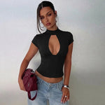 FDYOUI 2026 Summer Hollow Out Backless T-shirts Women's Sexy Short Sleeve Leopard Print Tee Shirt Lady Slim Crop Tops Streetwear