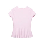 Women's Fashion Skirt Knit Top Women Pink Solid Color V Neck Short Sleeve Knit Top Hem Slim Fit Casual Elegant For Summer HFZN