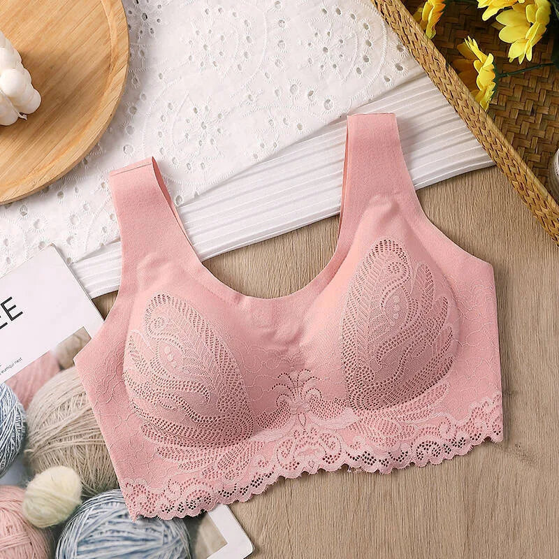 Breathable Latex Bra Seamless Women’s Underwear Sexy Push Up Bralette With Pad Vest Top Comfortable Lace Sleep Brassiere