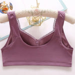 Mid-aged Women Bra Elastic Lace Shoulder Strap Front Button Closure Bra Printed Shockproof Push-up Wireless Mother Bra