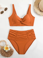 Sexy Black Two Piece Swimsuit Women Cross Pleate Push Up Padded Bikini Set Summer Bathing Suit Slim High Waist Swimwear Biquini