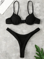 Wrinkled Underwired V-Bar Bikini Swimsuit Female Swimwear Women Two-pieces Bikini set High Cut Bather Bathing Suit Swim Lady