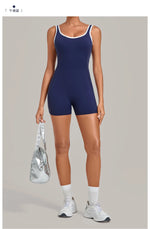 Color Blocking Brushed Yoga Jumpsuit Women Hollow Out Backless Tight Sport One Piece Suit Gym Running Exercise Fitness Bodysuits