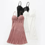 Women's Spring/Summer French style Silk Breathable nightress with Bra sexy Nightgown for Ladies bottoming dress