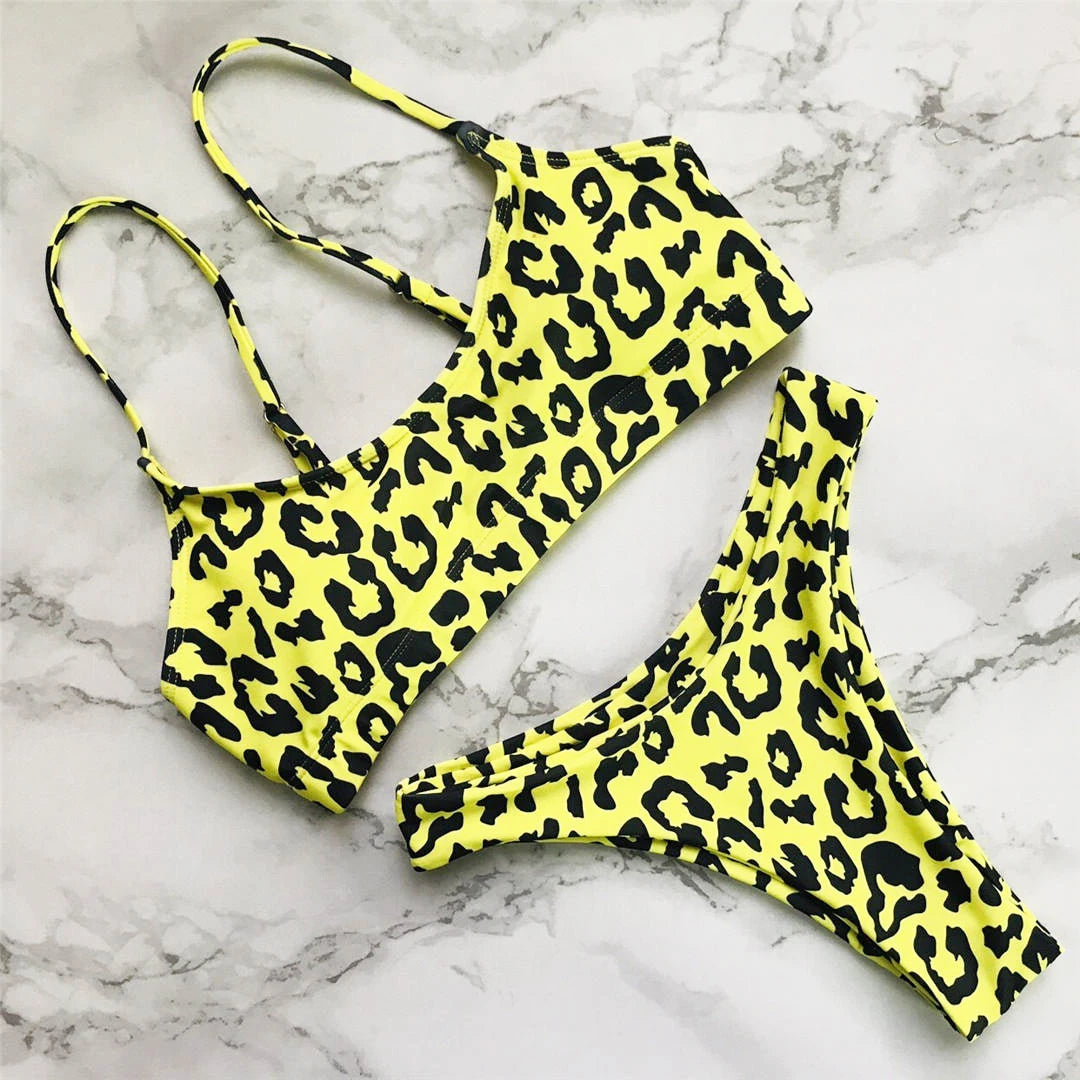 New S - XL Sexy Hot Pink Leopard Bikini Women Swimwear Female Swimsuit Two-piece Bikini set Bather Bathing Suit Swim Lady V871P