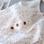 Women's 100% Cotton Crepe Gauze Nightgown Floral Sleeveless Spaghetti Strap Knee-Length Summer Home Sleep Dress M-XL