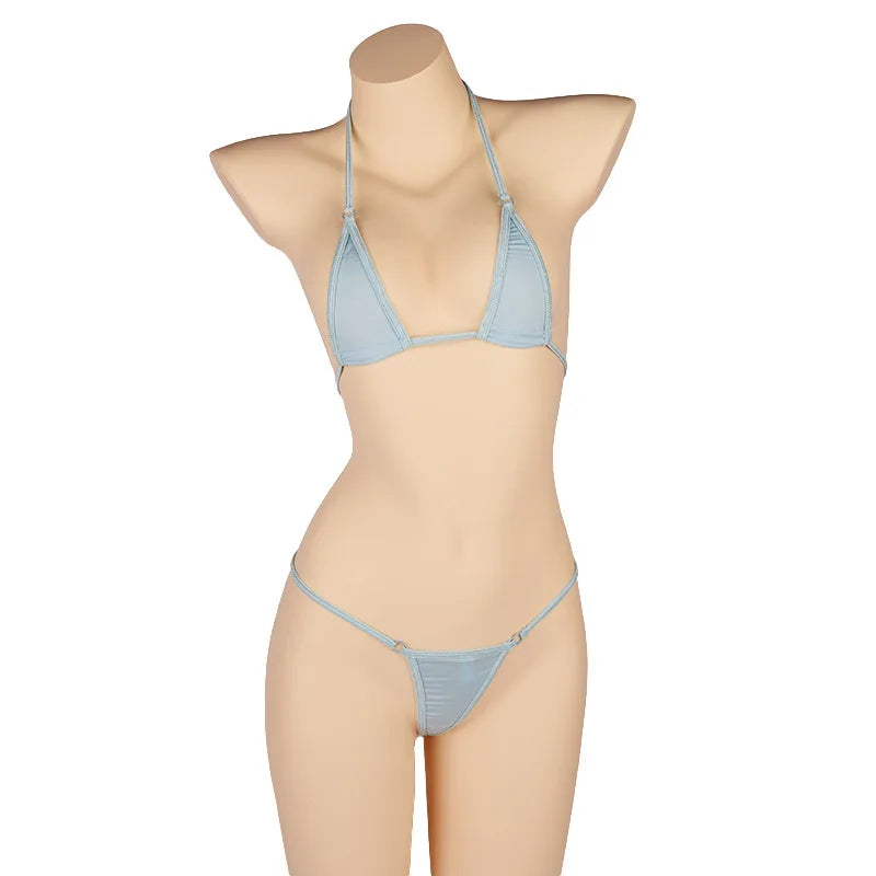 DEKAWomen Solid Transparent Micro Bikini Set Bandage Thong Underwear G-String Bra Mini Swimsuit Brazilian Swimwear Sleepwear
