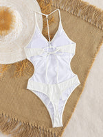 Sexy White Swimwear Women 2026 Pearls Hollow Out Backless Thong Bikini Ribbed Bathing Suit Holiday One Piece Swimsuit Monokini