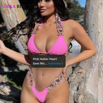 DEKA Rhinestone Love Heart Bikini Set Women Diamond SwimsuitCrystal Luxury Push Up Metal Thong Swimwear