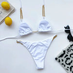 Sexy Cow Print Halter Metal Chains Brazilian Bikini Women Swimsuit Female Swimwear Two Pieces Bikini Set Bathing Suit Swim Lady