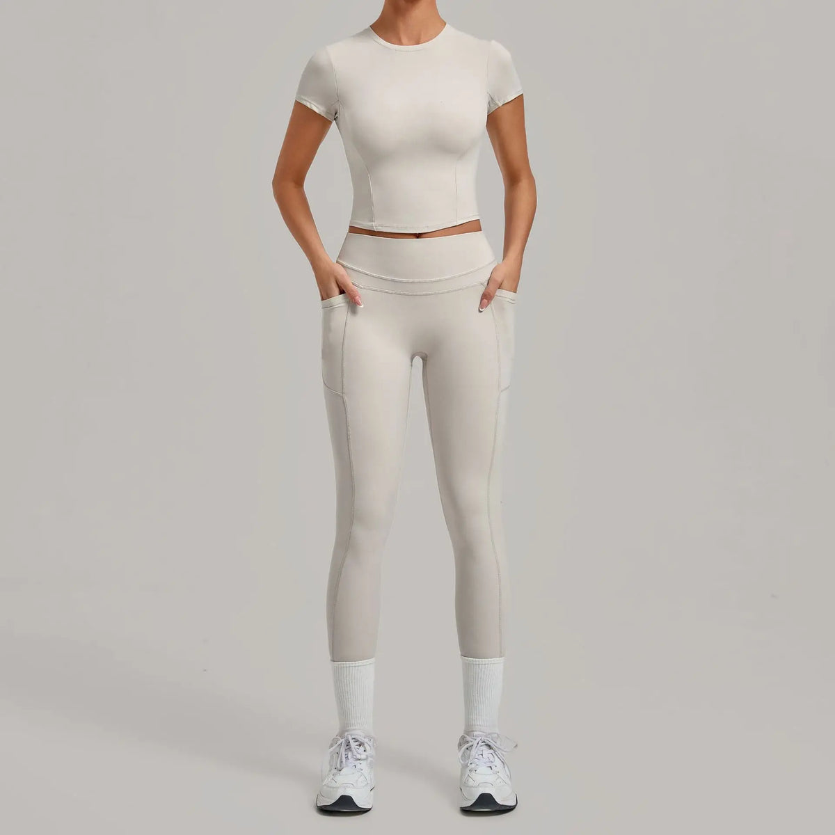 Women's Seamless Yoga Sets Sports Fitness Hip-lifting High Waist Pants Slim Fit Short-sleeve Suits Workout Running Training Sets