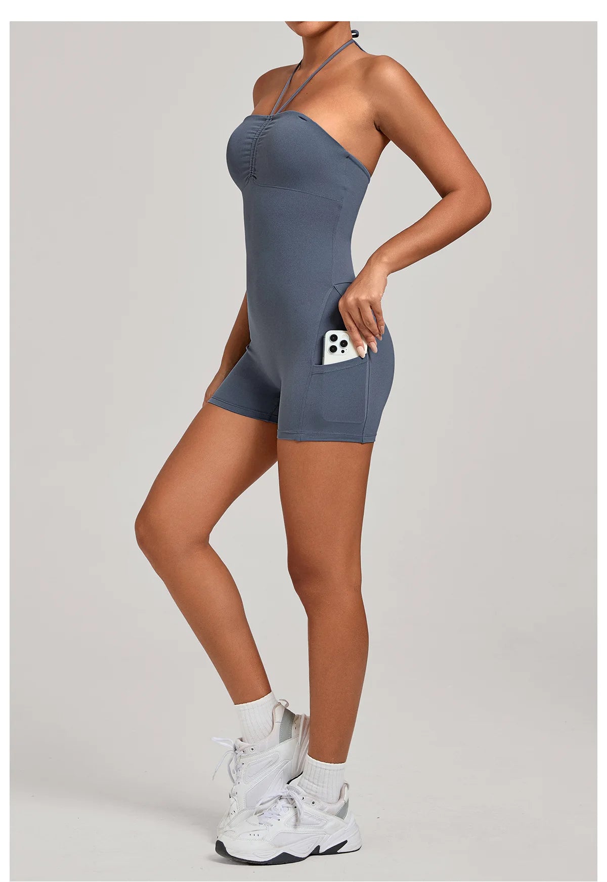 Outdoor Backless Yoga One Piece Suit Women Multiple Wearing Methods Sleeveless Slim Fit Pocket Stretch Sports Fitness Jumpsuit