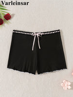 XS - L Bow Mini Shorts Ribbed Bikini Bottom Swim Brief Women Swimwear Female Bather Brazilian Tanga Panties Underwear V6538