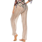 S - XL Women Crochet Knitted Beach Pants Hollow Out Elastic Straight Casual Trouser Holiday Beach Wide Leg Bikini Cover Up V2651