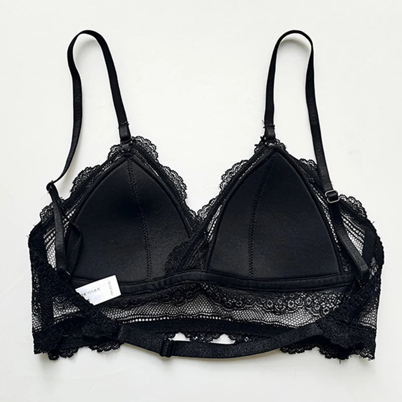 Deep U Backless Bralette Triangular Soft Seamless Underwear for Women Sexy Lace Bra Ladies Low Back Transparent Bras Tank Tops