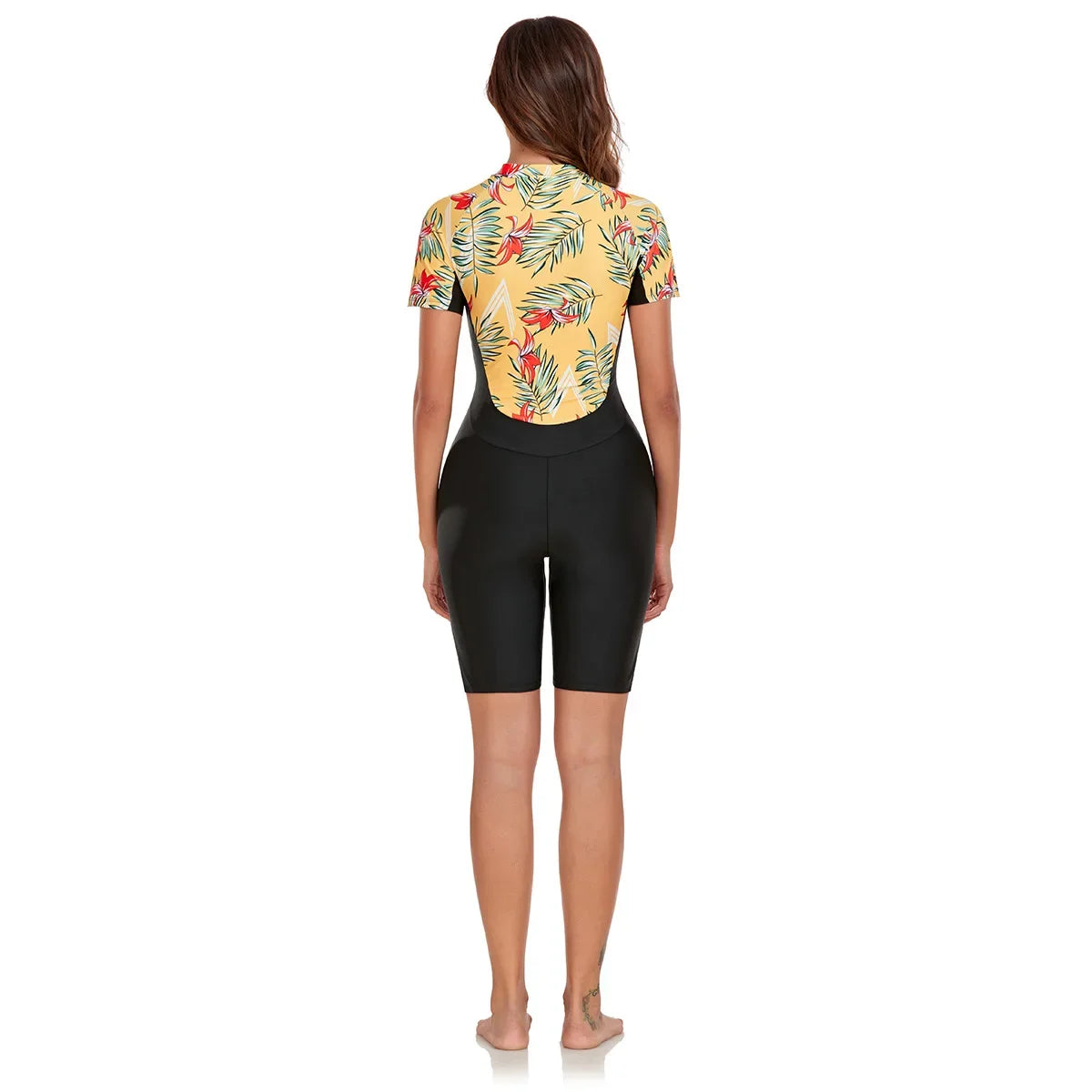 Vintage Leaves Print Patchwork One Piece Swimsuit Women 2025 Sports Front Zipper Slim Swimwear Athletic Bathing Suit Monokini