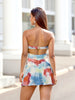Women Printed Ruffle Mini Dress Boho Beaded Chain Halter Cut Out Open Back A-line Dress for Beach Party Club Travel