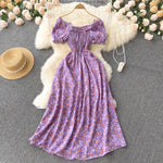 2025 Summer French Vintage Floral Dress Fashion Elegant High-Waisted Drawstring Vestidos Printed Fresh And Sweet Long Dresses