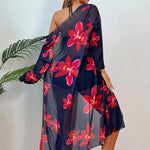 S - XL Long Sleeve Cover Up Flowers Bikini Female Swimsuit Three-Pieces Bikini Set Women Swimwear Bather Bathing Suit Swim V7232