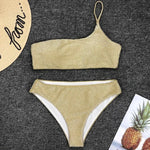 Sexy Shiny Sparkling One Shoulder Bikini Female Swimsuit Women Swimwear Two-pieces Bikini Set High Waist Bathing Suit Swim Lady