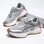 Fashion Thick Sole Silver Sneakers Women 2026 Plus Size 43 Breathable Platform Sport Shoes Woman Anti Slip Lace Up Running Shoes