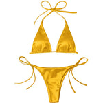 Sexy Satin Halter Brazilian Padded Bikini Female Swimsuit Women Swimwear Two-Pieces Bikini Set Bather Bathing Suit Swim V4966S
