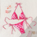 Sexy Rose Red Flower Print Micro Thong Bikini Women Swimwear 2026 String Halter Swimsuit Swimming Wear Triangle Bikinis Sets