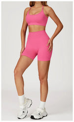 Women's Seamless Yoga Set Quick Drying Slim Fit High-end Feeling Exposed Feeling Set Outdoor Sports and Running Fitness Set