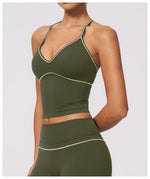 Summer Back I Shaped Sports Bra Sexy Deep V Neck Contrast Color Slimming Yoga Tank Top Outdoor Workout Fitness Gym Running Vest