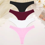 4PCS Women Seamless Thong Cotton Thin Strap Low Waist High Flexibility Panties Sexy Underwear Ladies Briefs T-back Soft Women