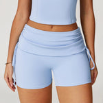 Women's Yoga Pants Summer Folding Drawstring High Waisted Nude Tight Sports Shorts Breathable Tummy Control Workout Leggings