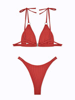 Ring Link Bikini 2025 Solid Sexy Swimsuit Women Padded Swimwear Female Bathers Bathing Swimming Swim Suit Beachwear