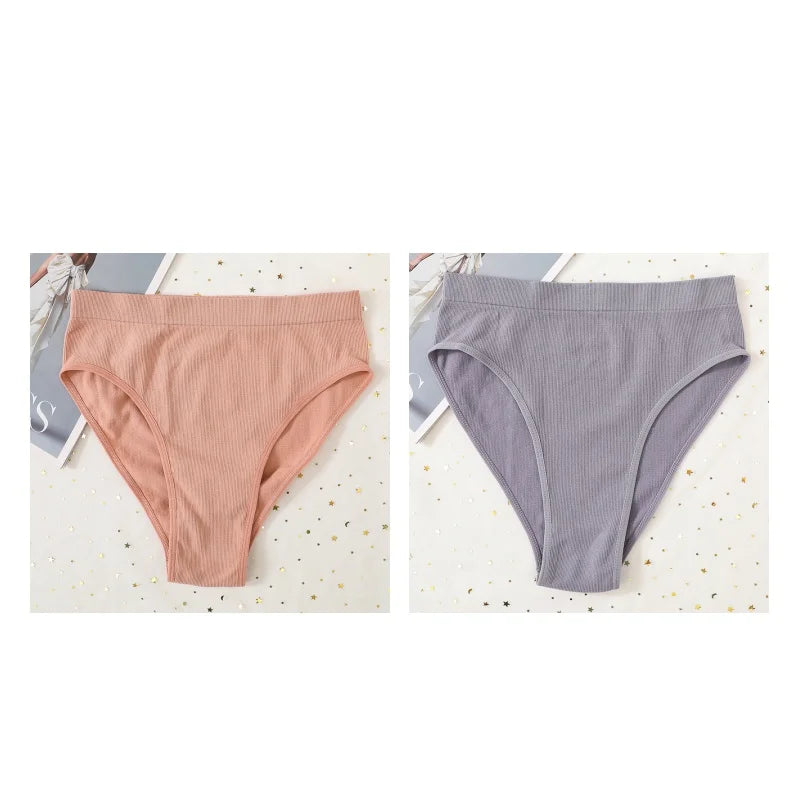 2Pcs/Set Seamless Panties High Waist Briefs Women High Leg Cut Panties Female Underpants Sexy Lingerie Solid Color Underwear S-L