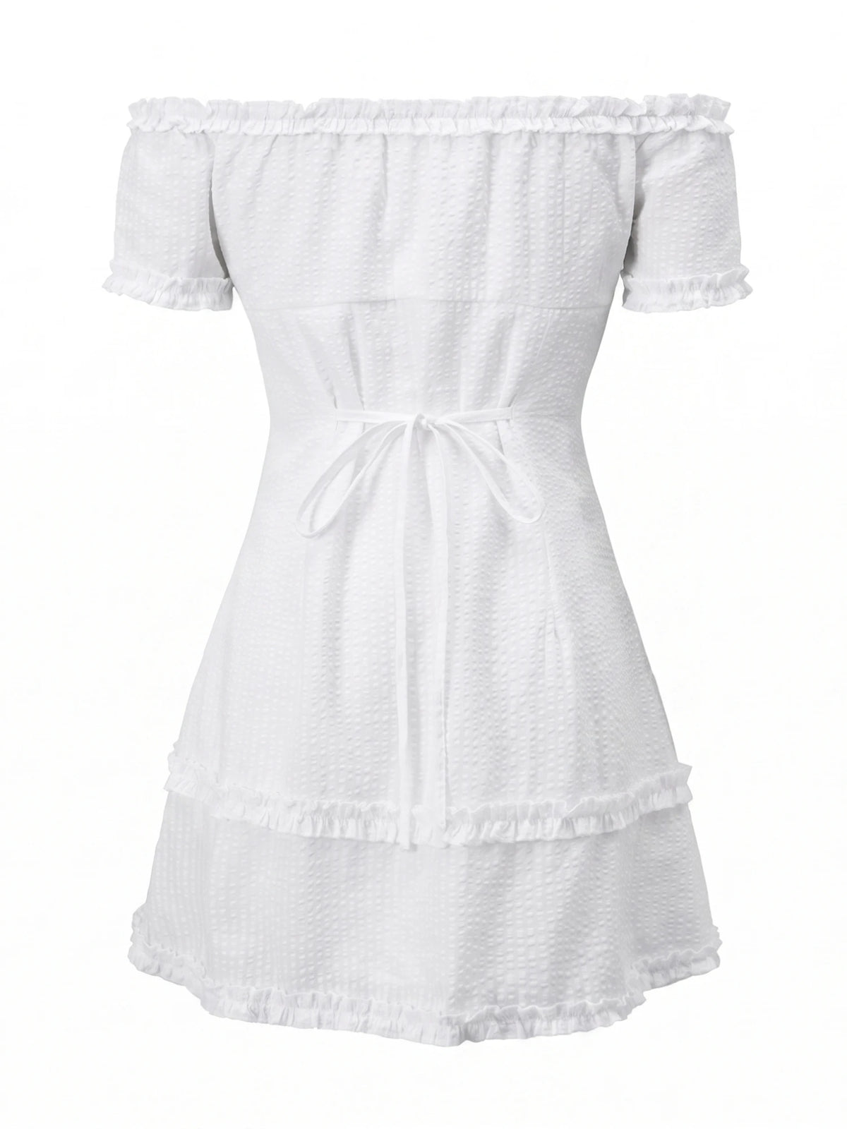 Women Summer White Dress Trim Off Shoulder Short Sleeve Button-up A-line Mini Dresses for Daily Office Party
