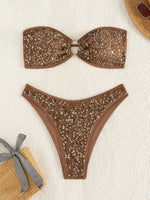 Shiny Sequins Mesh Bandeau Bikini Female Swimsuit Women Swimwear Two-pieces Bikini Set Brazilian Bathing Suit Swim Beach Wear