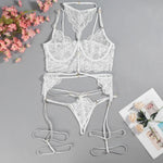 3PCS Lace See Through Bra Set Women Sexy Lingerie Underwear Halter Tops Bra and Panties Garter Intimate Sex Costumes