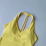 Women's Summer V-Neck Yoga Sports Vest Hanging Back Neck Design Outdoor Running Training Gathered Fit Active Wear Top