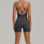 Spring/summer Women's Contrasting Yoga Jumpsuit Hollow Out Cross Back Camisole One Piece Sports Suit Hip Lifting Fitness Romper