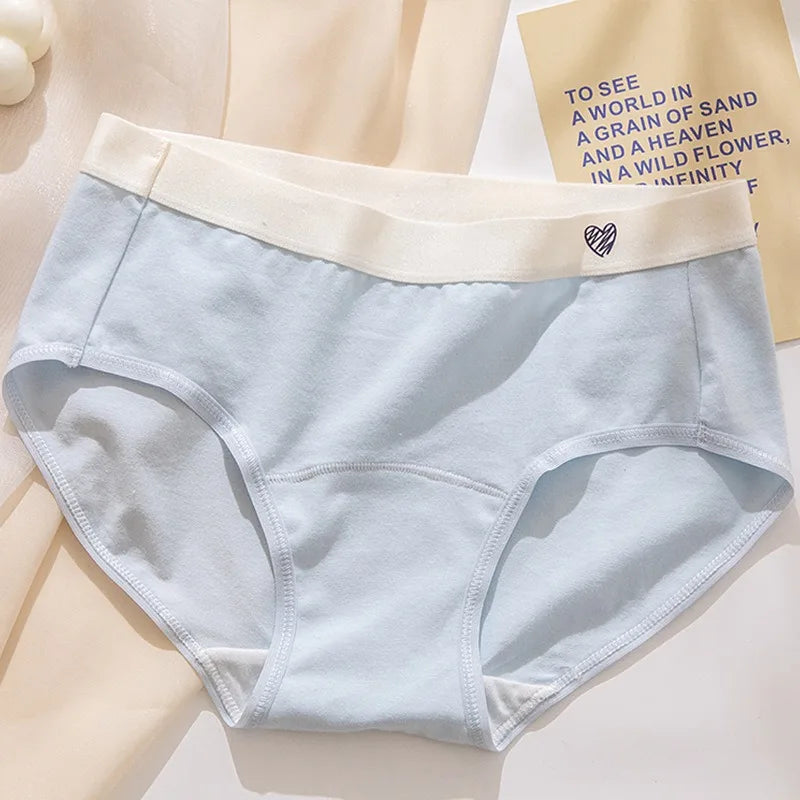 1 Pack Women's Heart Print Waistband Cotton Mid-Rise Panties Solid Color Briefs Stretch Daily Wear Lingerie M-XL Underwear