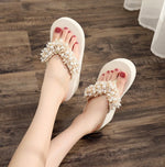 Big Size 42 Fashion Flip Flops For Women Summer Wedges Shoes EVA Sole String Bead Female Indoor Beach Slippers Slip-on Sandals