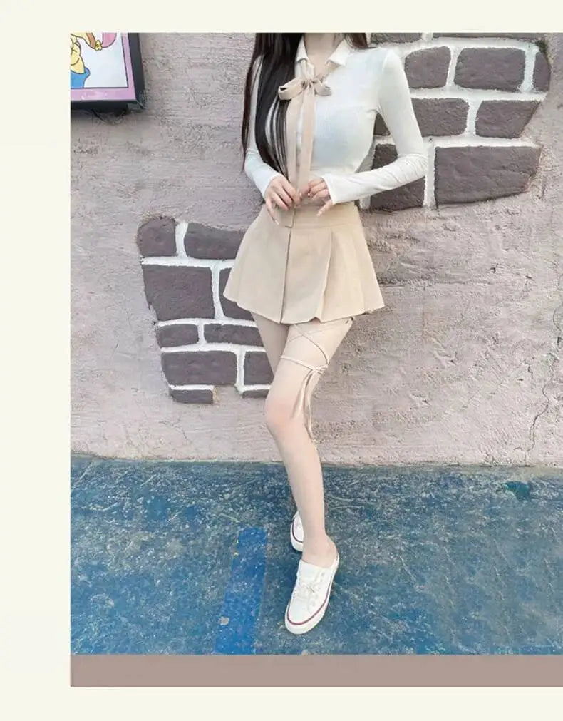 WOMENGAGA Korea Style Sexy Slim High Waist Strap A-line Half Length Skirt Fashion Women Skorts JK Sweet 2023 NewOW3W