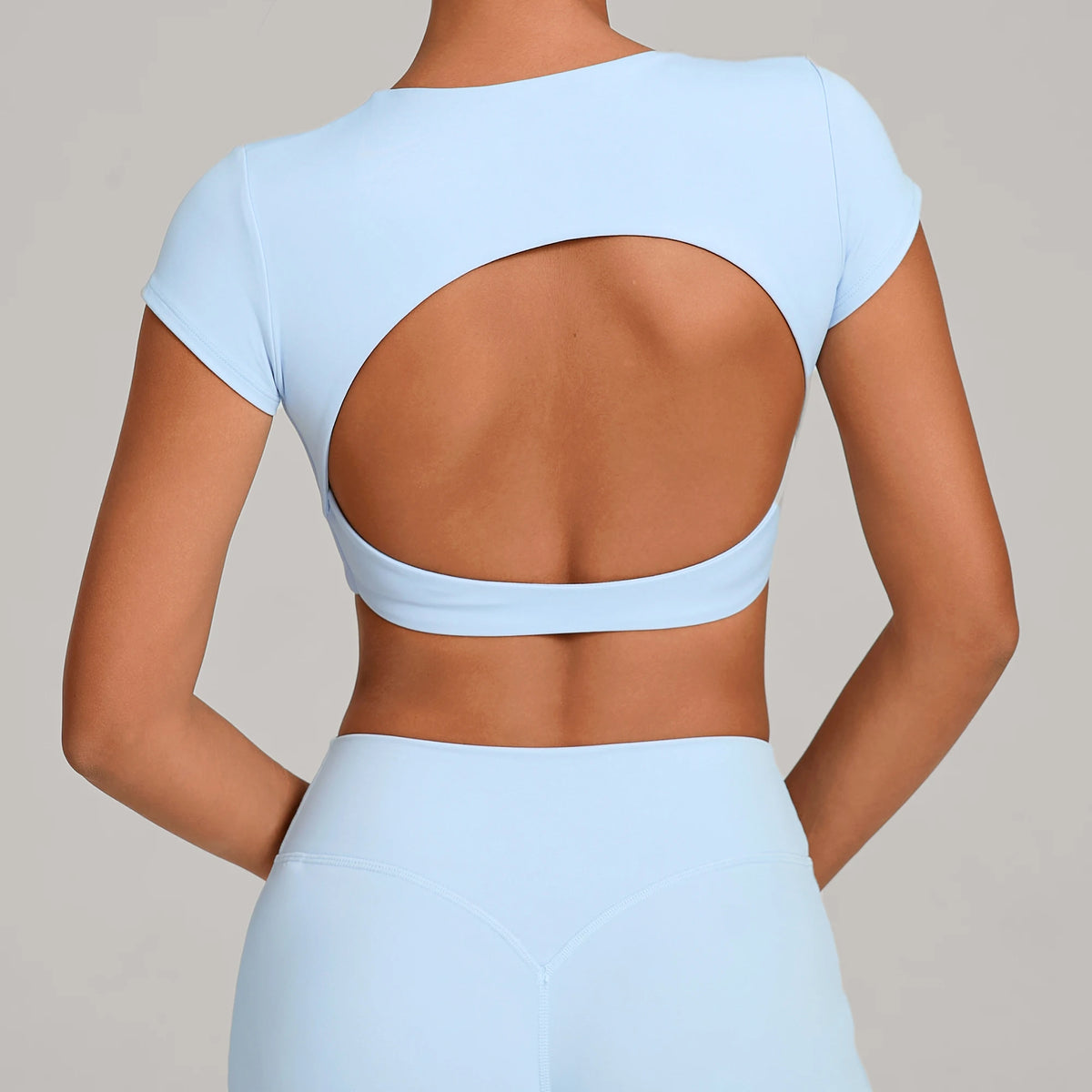 No Padded Women's Yoga T-shirt Short Sleeves Bra Backless Fitness Top Beautiful Back Gym Clothes Form-fitting Running Tee