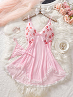 Pink Lips Transparent Bra Erotic Sets Sexy Fairy Lingerie Women See Through Lace Nightdress Delicate Ultra Hot Nighty With Thong