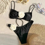 Sexy Flower Bandeau Swimwear Thong Bikini 2026 Women Lace-up Swimsuit Swimming Bathing Suit Brazilian Bikinis Sets Mujer Biquini