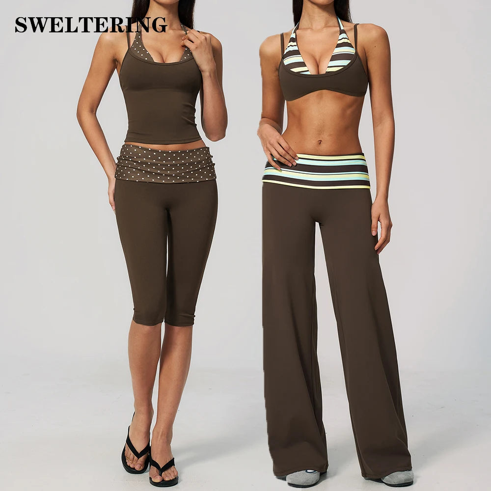 Yoga Set 2PCS Fitness Set Women's Tracksuit Sports Outfits Workout Clothes Female Running Capri Pants Gym Suit Athletic Wear
